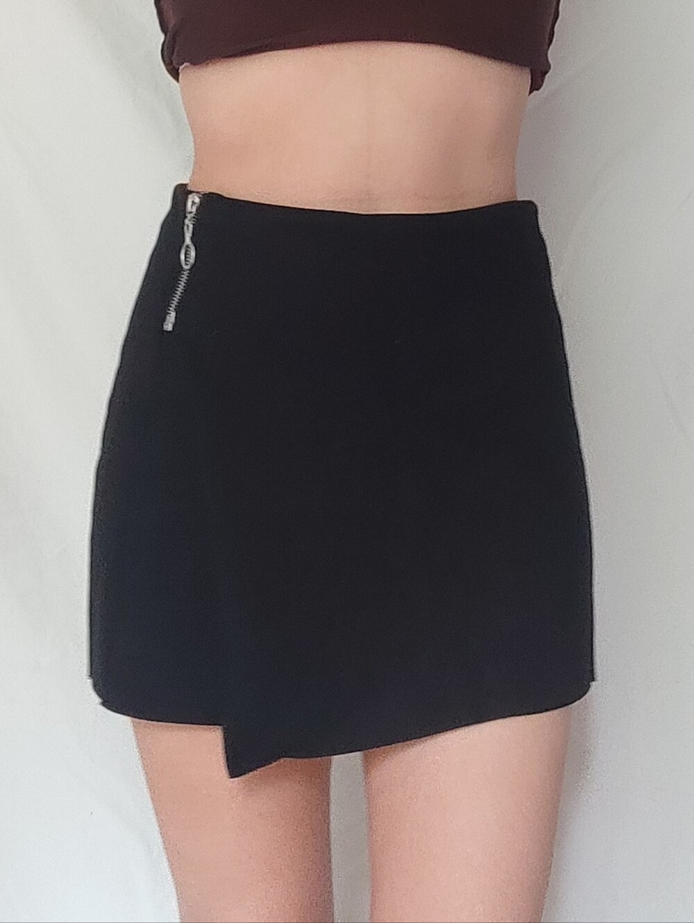 Zara Black Suede Mini Skort Skirt